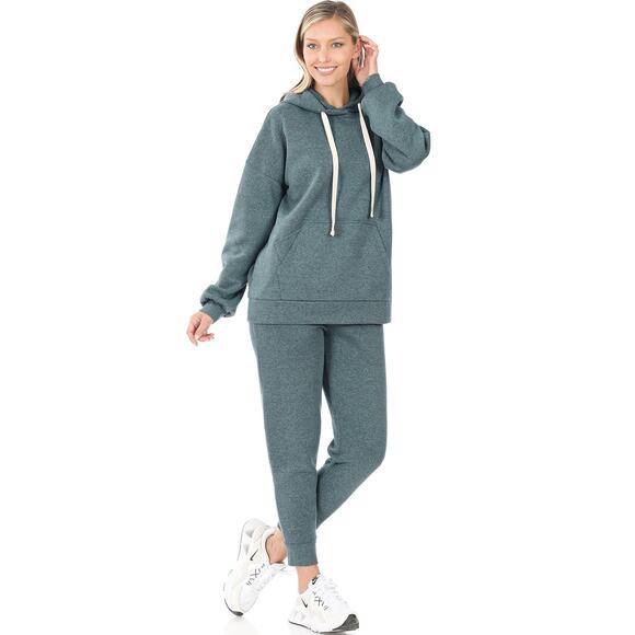 Melange Velboa hoodie & jogger Pants set (Hunter Green)- Medium - Picture 4 of 6
